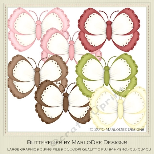 Ice Cream Sundae Colors Digital Butterflies pkg 1
