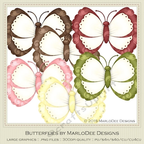 Ice Cream Sundae Colors Digital Butterflies pkg 2