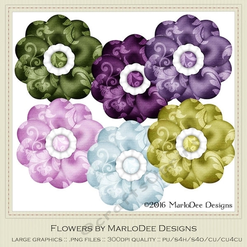 Spring Colors 4 Digital Flowers pkg 2