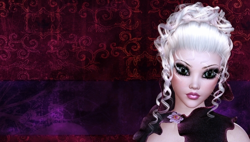 White Hair Woman on Dark Grunge Style Red & Purple Digital Paper Background 