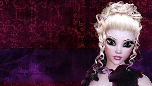 Blonde Hair Woman on Dark Grunge Style Red & Purple Digital Paper Background 