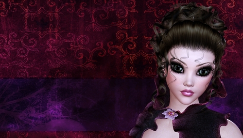 Brown Hair Woman on Dark Grunge Style Red & Purple Digital Paper Background 