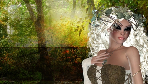 Fawn Blonde Hair Elf Woman on Outdoor Nature Themed Fantasy Digital Paper Background