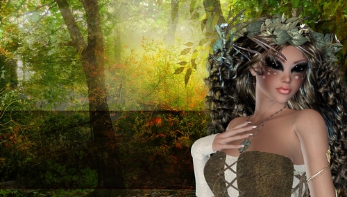 Fawn Brown Hair Elf Woman on Outdoor Nature Themed Fantasy Digital Paper Background