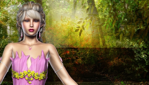 Blonde Hair Elf Woman on Outdoor Nature Themed Fantasy Digital Paper Background