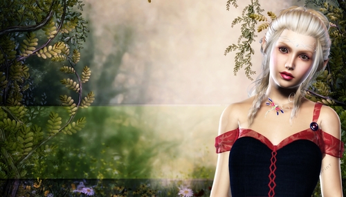 Blonde Hair Elf Woman on Muted Outdoor Themed Fantasy Digital Paper Background