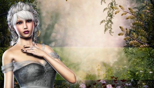 Grey Hair Elf Woman on Muted Outdoor Themed Fantasy Digital Paper Background
