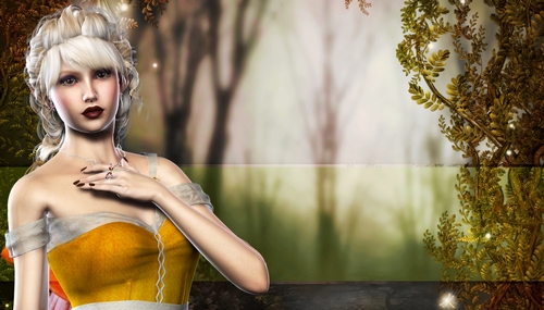Blonde Hair Elf Woman on Muted Outdoor Themed Fantasy Digital Paper Background 2