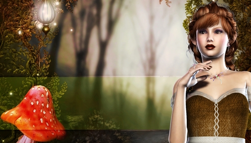Brown Hair Elf Woman on Muted Outdoor Themed Fantasy Digital Paper Background 