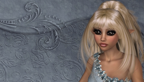 Fantasy Blonde Hair Pretty Elf Woman on Blue Textured Digital Paper Background