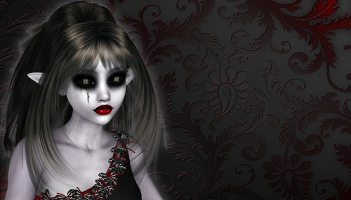 Fantasy Gothic Dead Elf Woman on Black & Red Textured Digital Paper Background