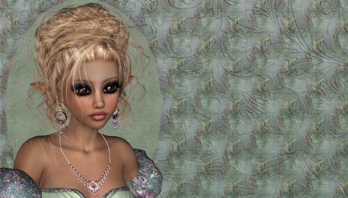 Fantasy Pretty Blonde Elf on Unique Floral Texture Digital Paper Background