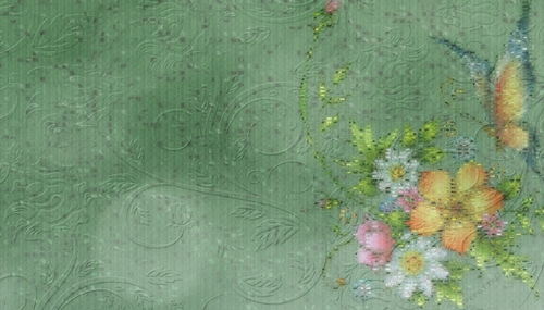 Green Floral & Bokeh Glass Look with Roses & Butterfly Background