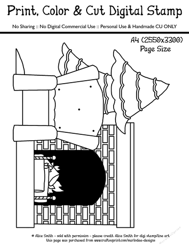 Christmas Tree, Chair and Fireplace Scene Digital Stamp