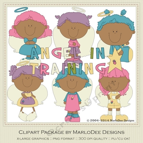 Angels in Training Girls Clip Art Graphics - Darker Skin