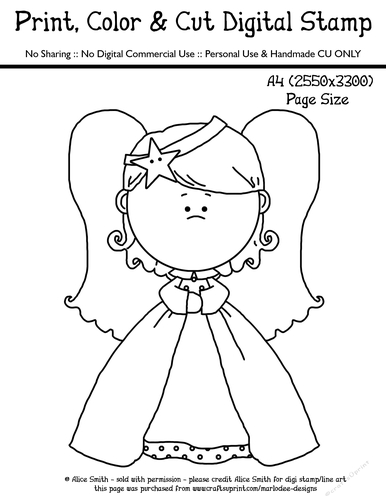 Angel Wings Girl Digital Stamp - design 5