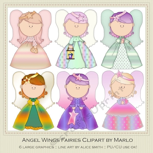 Angel Wings Girls Clip Art Graphics - fairy colors