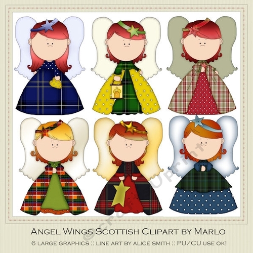 Angel Wings Girls Clip Art Graphics - scottish colors