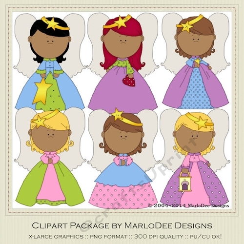 Angel Wings Girls Clip Art Graphics - pretty colors - darker skin