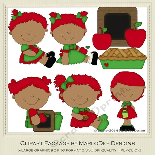 Apple Tart Girls Clip Art Graphics - darker skin