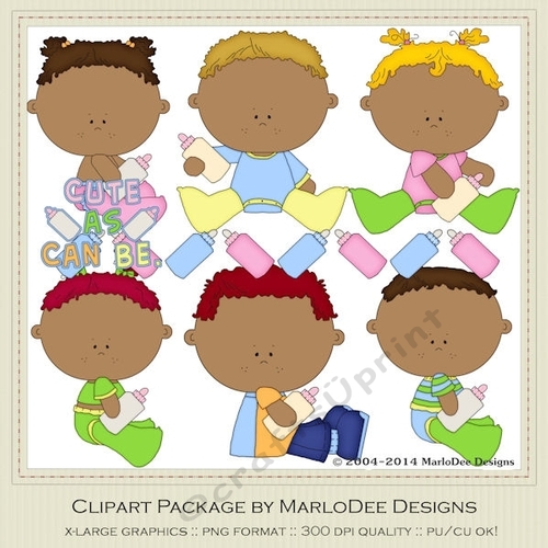Baby Bottle Tots - Boys & Girls Clip Art Graphics - darker skin