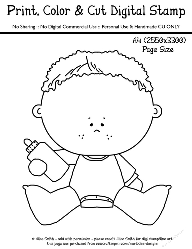 Baby Boy in Onesie with Bottle Digital Stamp  