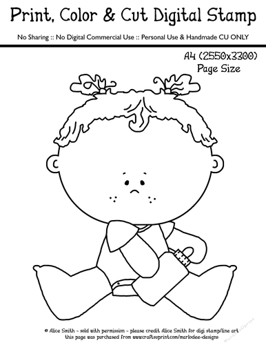 Baby Girl in Onesie with Bottle Digital Stamp  