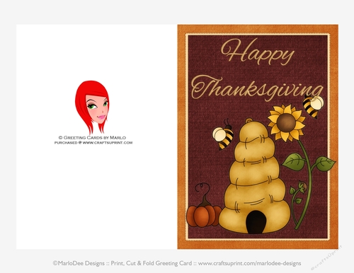 Happy Thanksgiving Beehive & Sunflower Cut & Fold 5x7 Thanksgiving Card