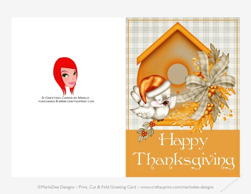 Happy Thanksgiving Bird & Birdhouse D2 Cut & Fold 5x7 Thanksgiving Card