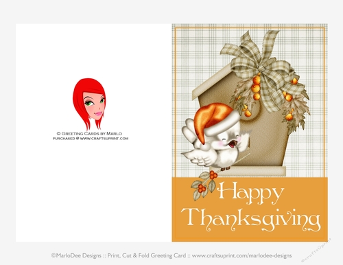 Happy Thanksgiving Bird & Birdhouse D3 Cut & Fold 5x7 Thanksgiving Card
