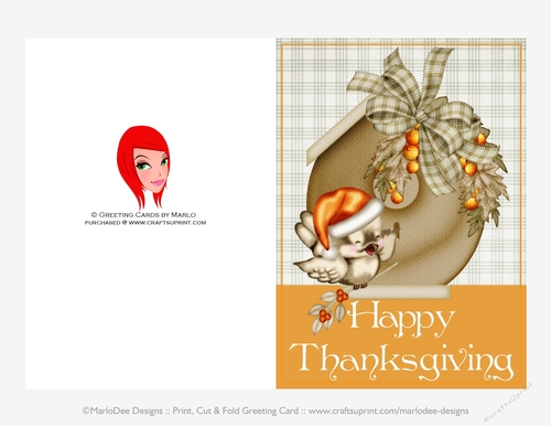 Happy Thanksgiving Bird & Birdhouse D4 Cut & Fold 5x7 Thanksgiving Card