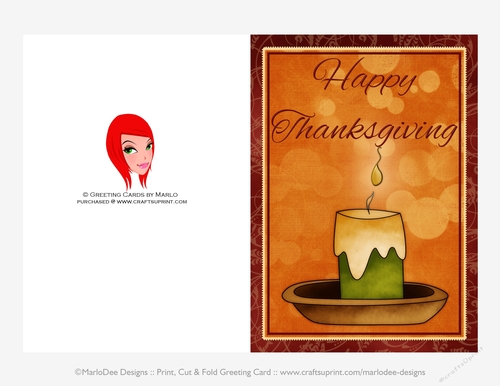 Happy Thanksgiving Candle D1 Cut & Fold 5x7 Thanksgiving Card