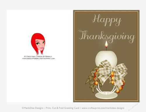 Happy Thanksgiving Candle D2 Cut & Fold 5x7 Thanksgiving Card