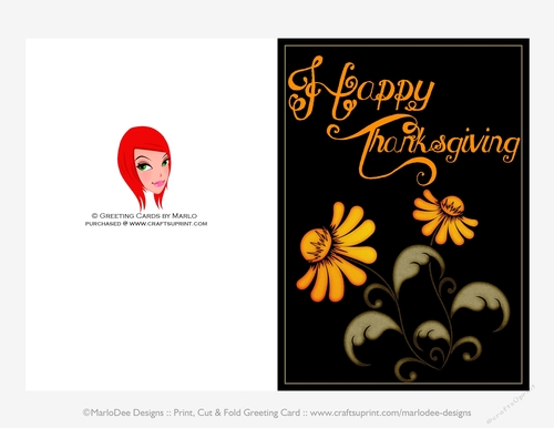 Happy Thanksgiving Flowers D2 Cut & Fold 5x7 Thanksgiving Card