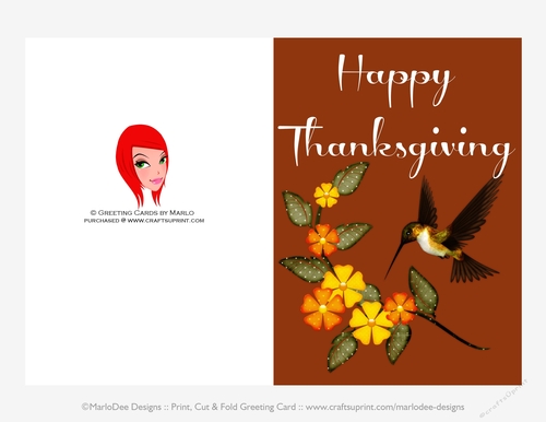 Happy Thanksgiving Flowers & Hummingbird D1 Cut & Fold 5x7 Thanksgiving Card