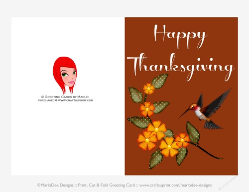 Happy Thanksgiving Flowers & Hummingbird D2 Cut & Fold 5x7 Thanksgiving Card