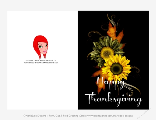 Happy Thanksgiving Green & Yellow Flowers Cut & Fold 5x7 Greeting Card