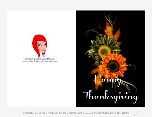 Happy Thanksgiving Green & Orange Fall Flowers Cut & Fold 5x7 Thanksgiving Card