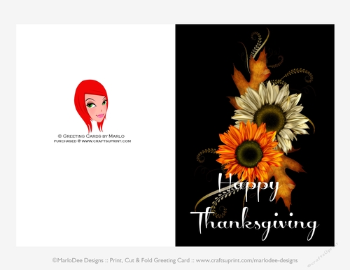 Happy Thanksgiving Tan & Orange Fall Flowers Cut & Fold 5x7 Thanksgiving Card