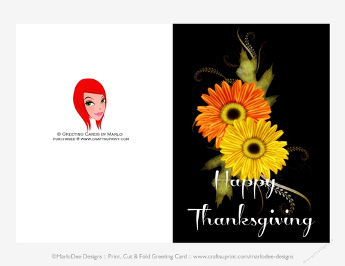 Happy Thanksgiving Orange & Yellow Fall Flowers Cut & Fold 5x7 Thanksgiving Card