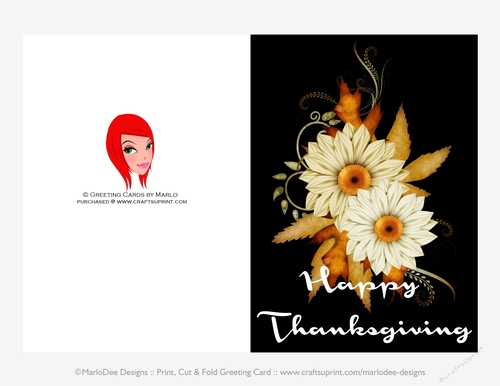 Happy Thanksgiving Tan & White Fall Flowers Cut & Fold 5x7 Thanksgiving Card