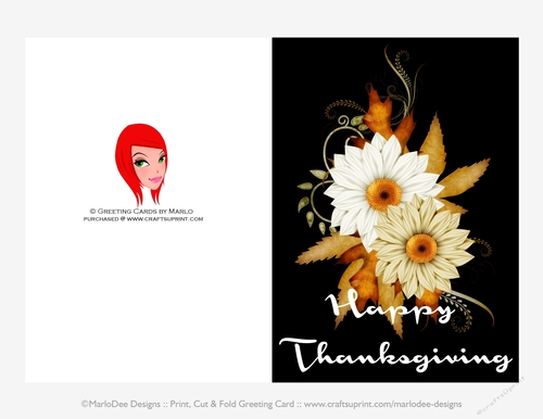 Happy Thanksgiving White & Tan Fall Flowers Cut & Fold 5x7 Thanksgiving Card
