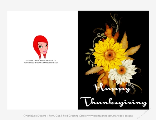 Happy Thanksgiving Yellow & Light Tan Fall Flowers Cut & Fold 5x7 Thanksgiving Card