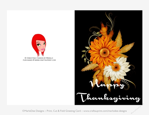 Happy Thanksgiving Orange & Light Tan Fall Flowers Cut & Fold 5x7 Thanksgiving Card
