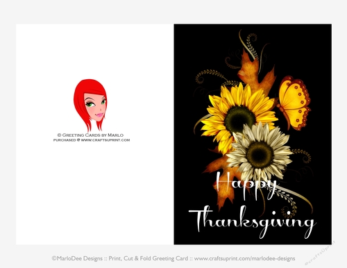 Happy Thanksgiving Sunflowers & Butterfly D1 Cut & Fold 5x7 Thanksgiving Card