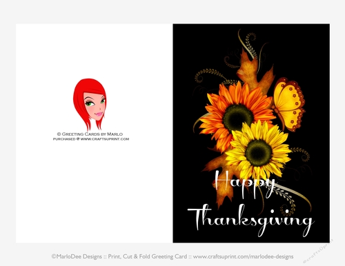 Happy Thanksgiving Sunflowers & Butterfly D2 Cut & Fold 5x7 Thanksgiving Card