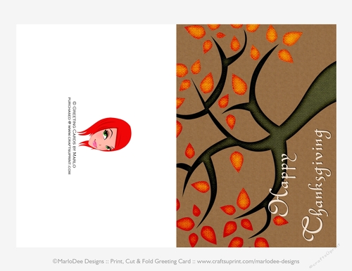 Happy Thanksgiving Tree Design Cut & Fold 5x7 Thanksgiving Card