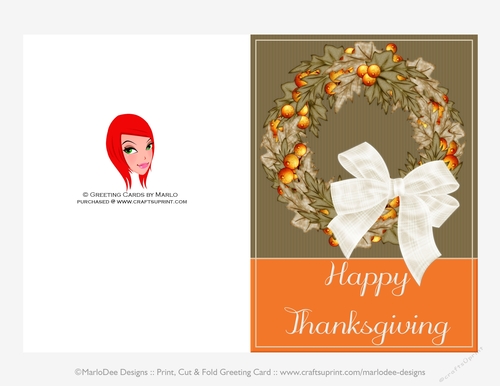 Happy Thanksgiving Wreath D2 Cut & Fold 5x7 Thanksgiving Card