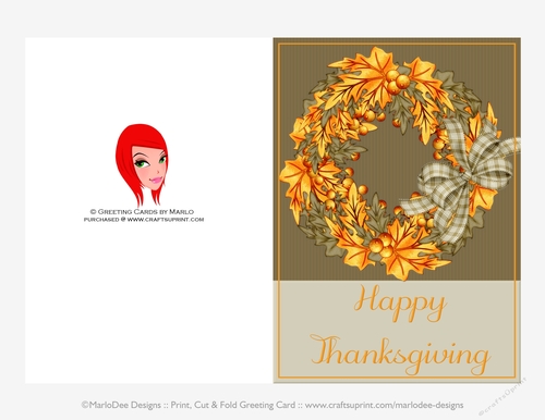 Happy Thanksgiving Wreath D3 Cut & Fold 5x7 Thanksgiving Card
