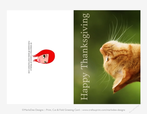 Happy Thanksgiving Cat D1 Cut & Fold 5x7 Greeting Card